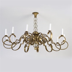 Danish Brass and Crystal Sphere  Chandelier